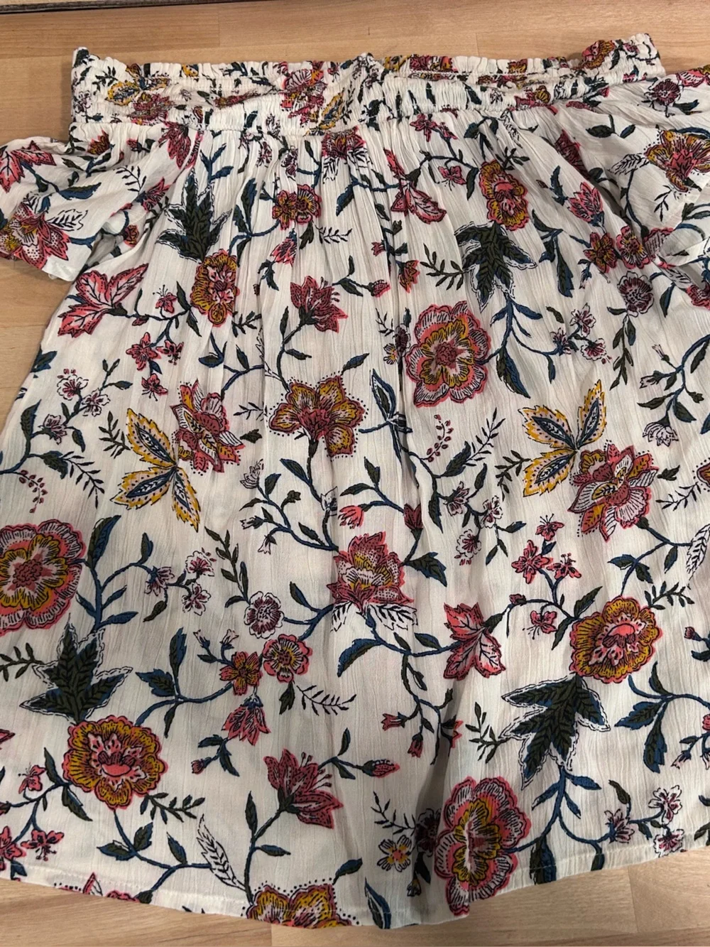 Old Navy Cream Off-Shoulder Floral Tunic with Pink, Yellow & Blue Prints